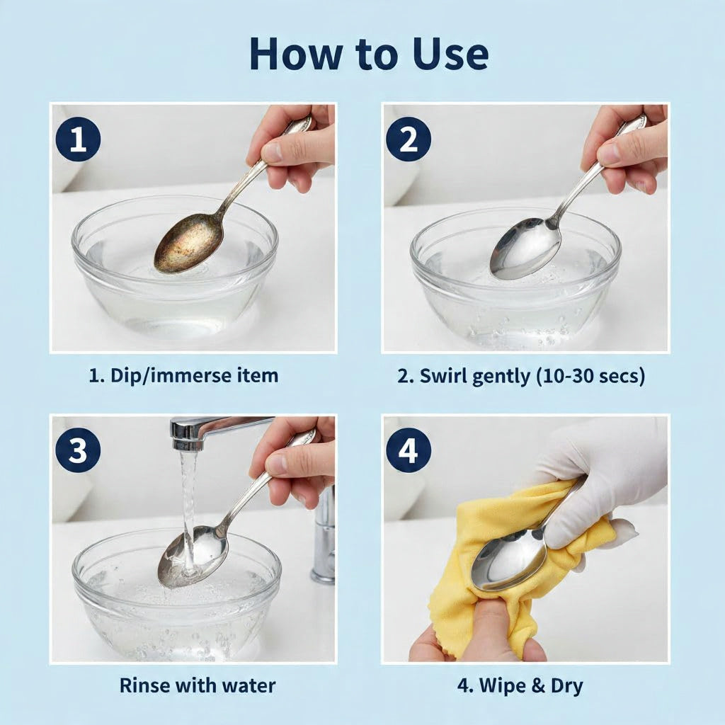 Instant Silver Dip Cleaner for Home & Kitchen | Safe Silver Cleaning Liquid with No Silver Loss