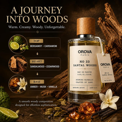 OROVA PARIS Santal Woods Eau de Parfum 100ml | Unisex Sandalwood Perfume