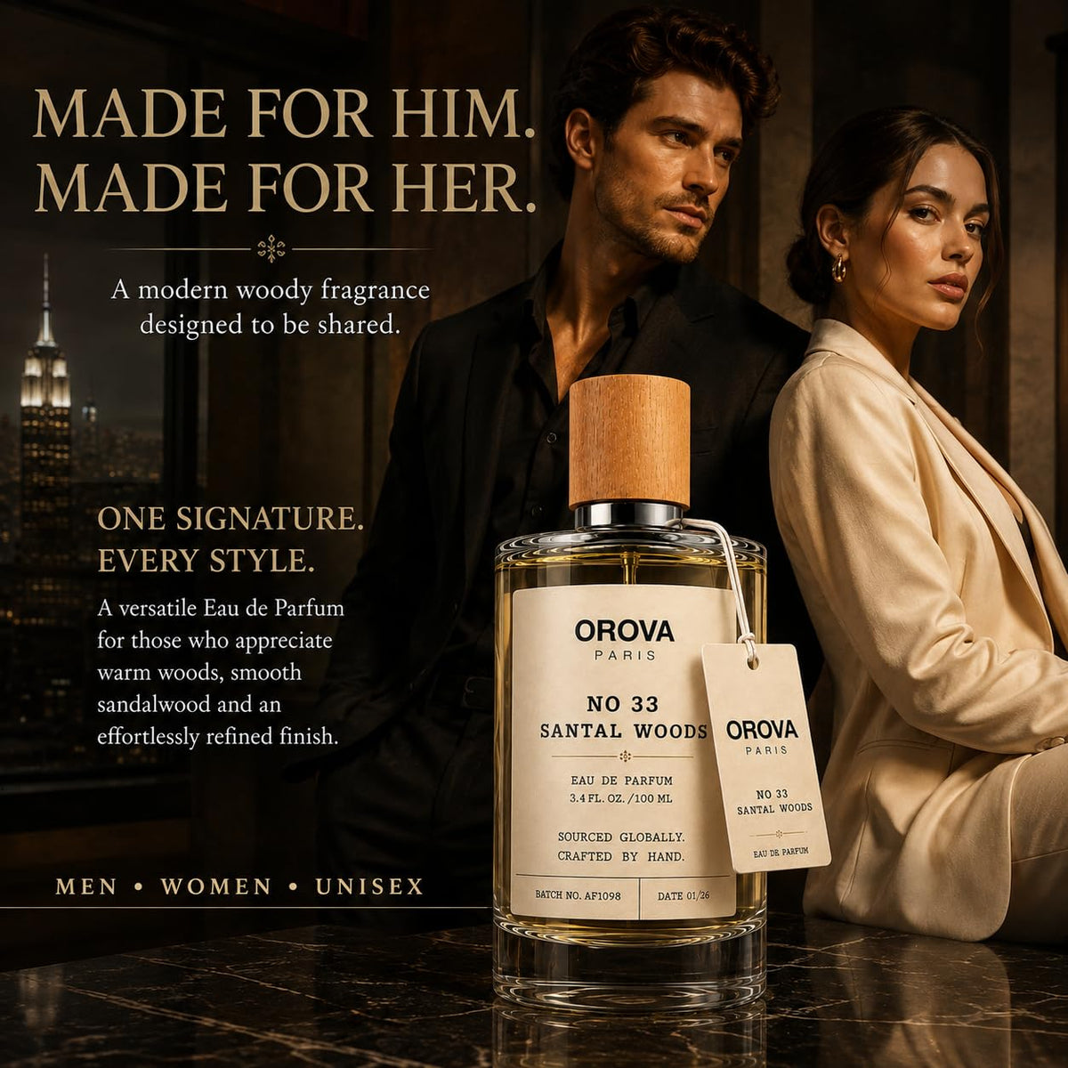 OROVA PARIS Santal Woods Eau de Parfum 100ml | Unisex Sandalwood Perfume