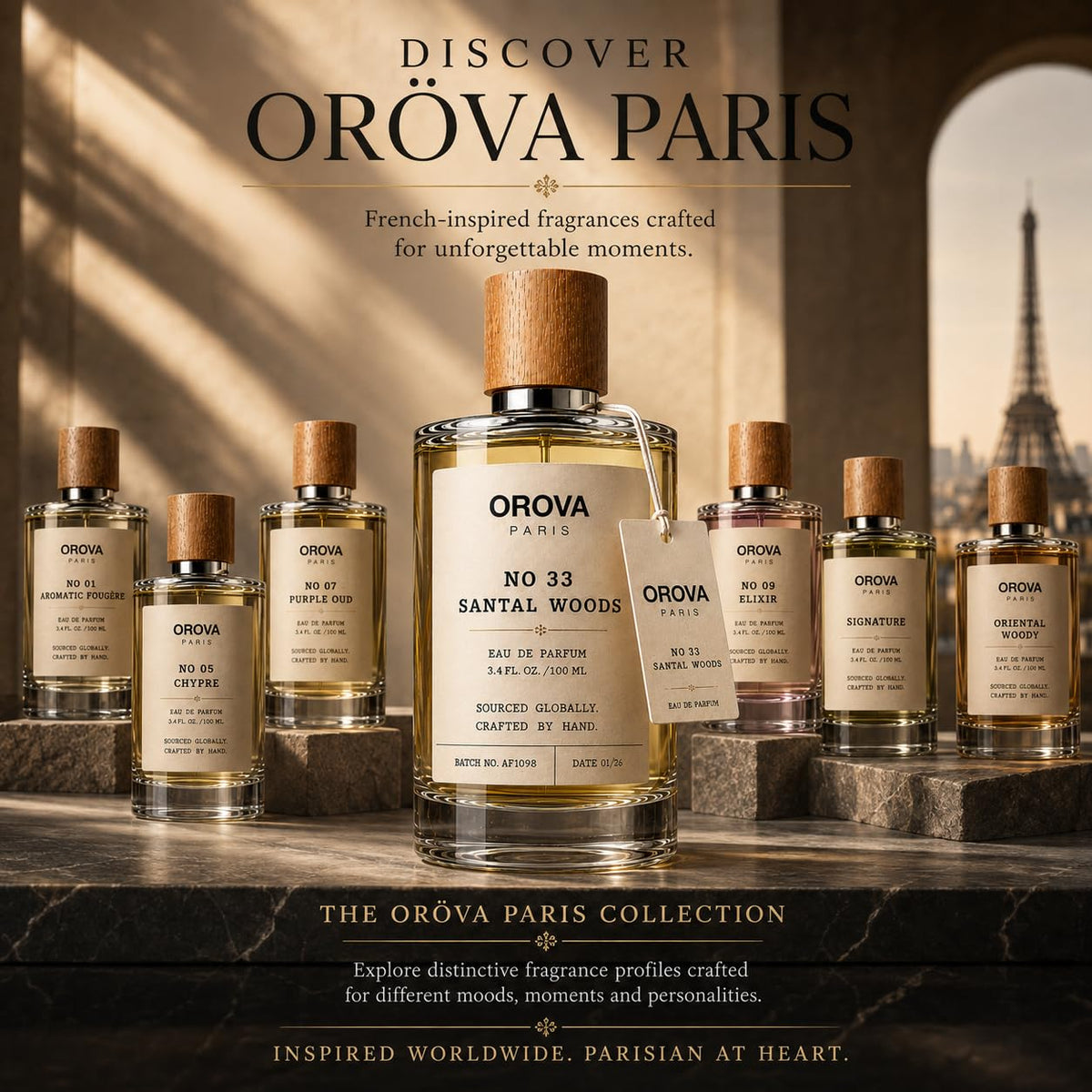 OROVA PARIS Santal Woods Eau de Parfum 100ml | Unisex Sandalwood Perfume