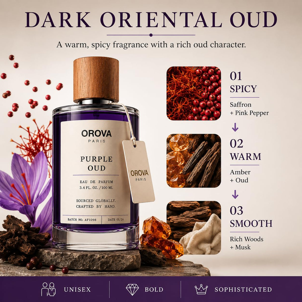 ORÖVA PARIS Purple Oud Eau de Parfum 100ml | Unisex Oud Perfume