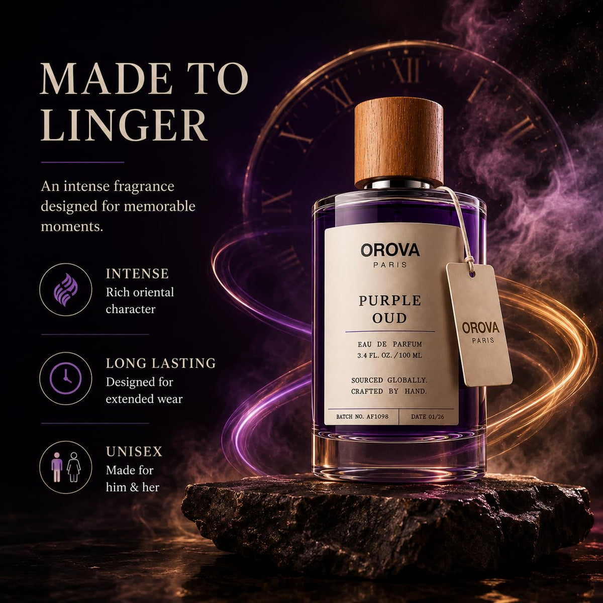 ORÖVA PARIS Purple Oud Eau de Parfum 100ml | Unisex Oud Perfume