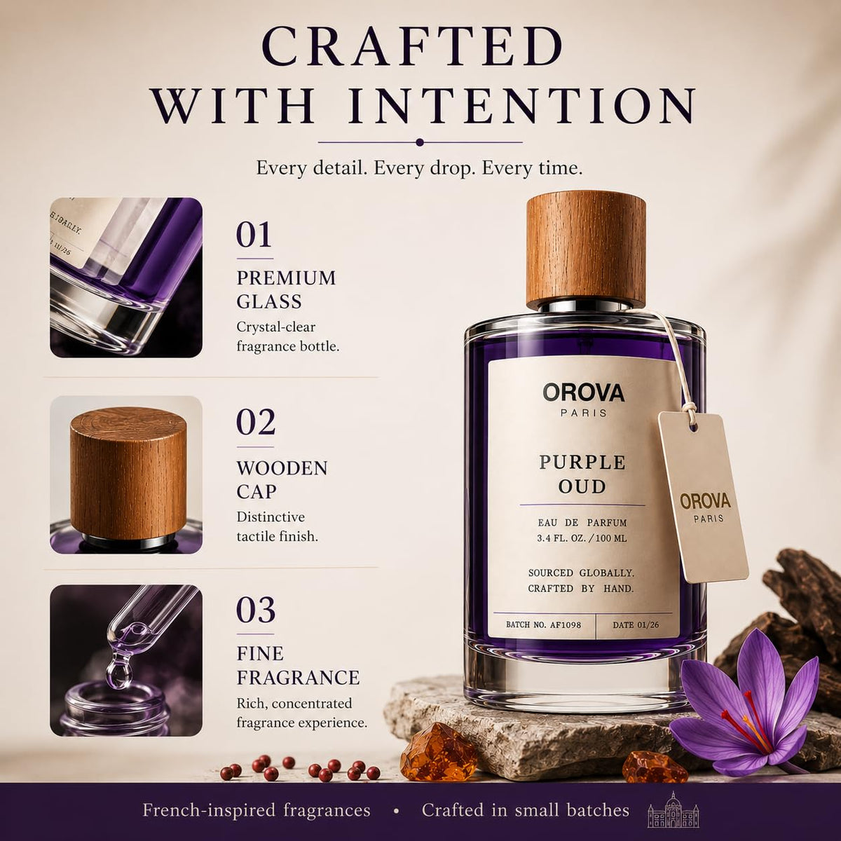 ORÖVA PARIS Purple Oud Eau de Parfum 100ml | Unisex Oud Perfume