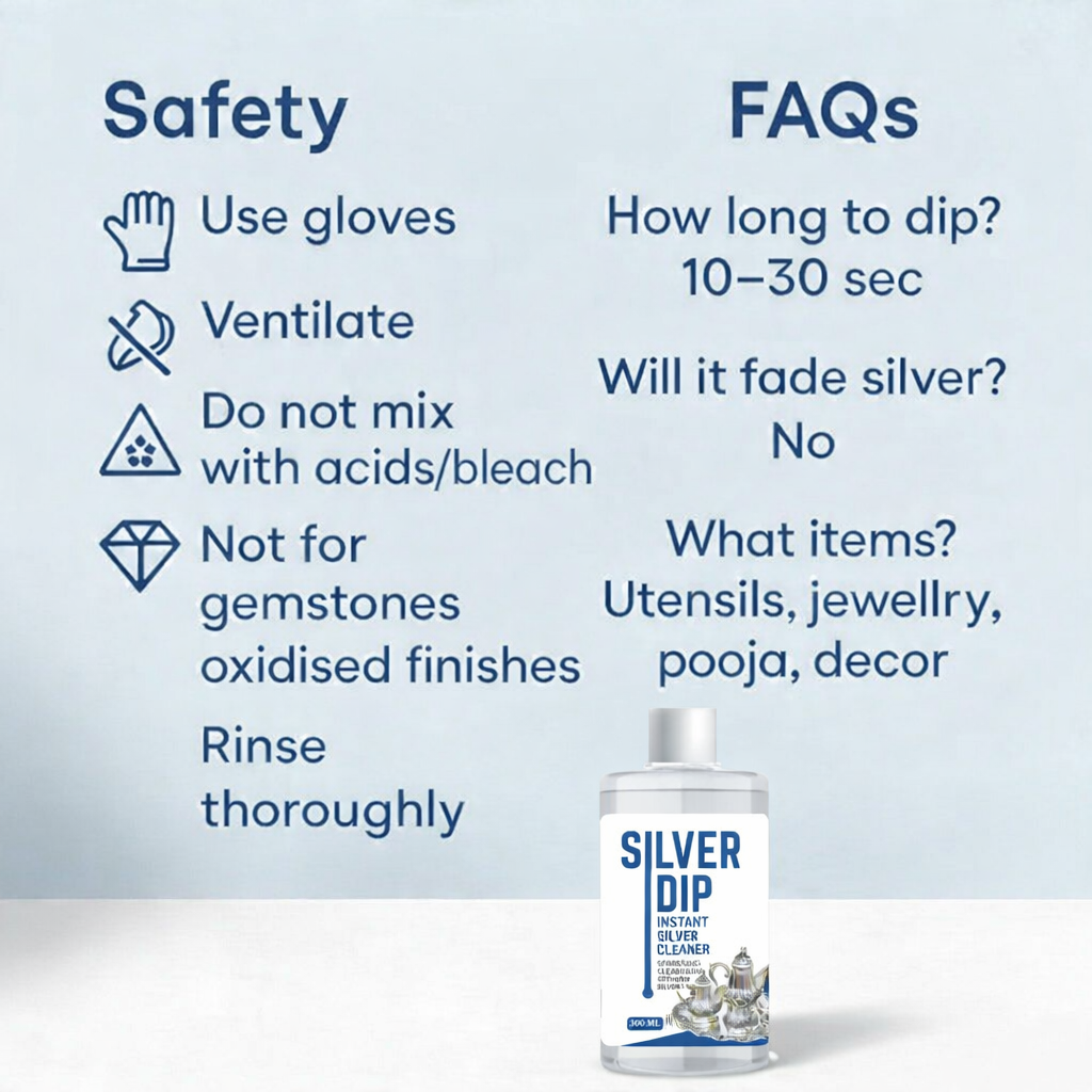 Instant Silver Dip Cleaner for Home & Kitchen | Safe Silver Cleaning Liquid with No Silver Loss