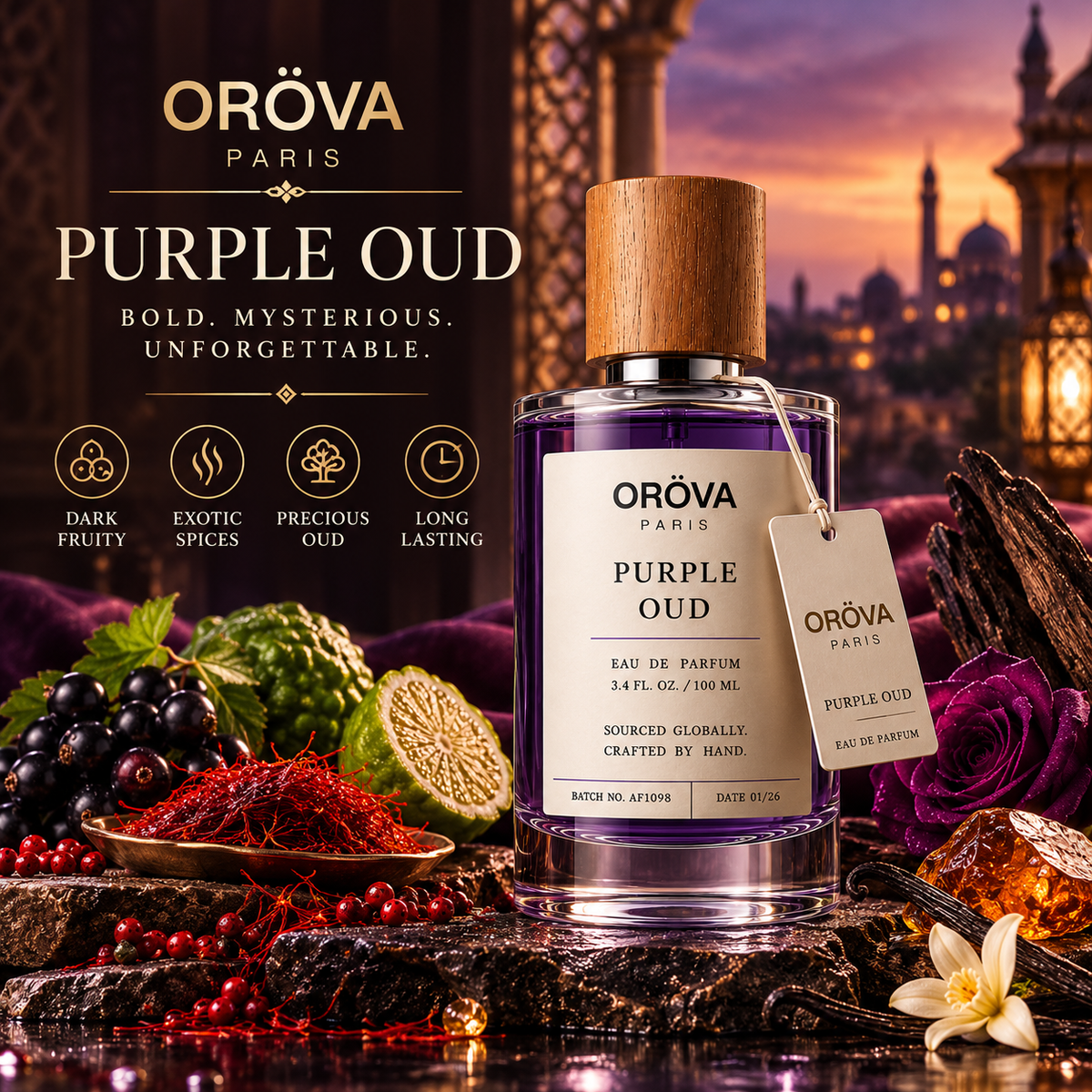 ORÖVA PARIS Purple Oud Eau de Parfum 100ml | Unisex Oud Perfume
