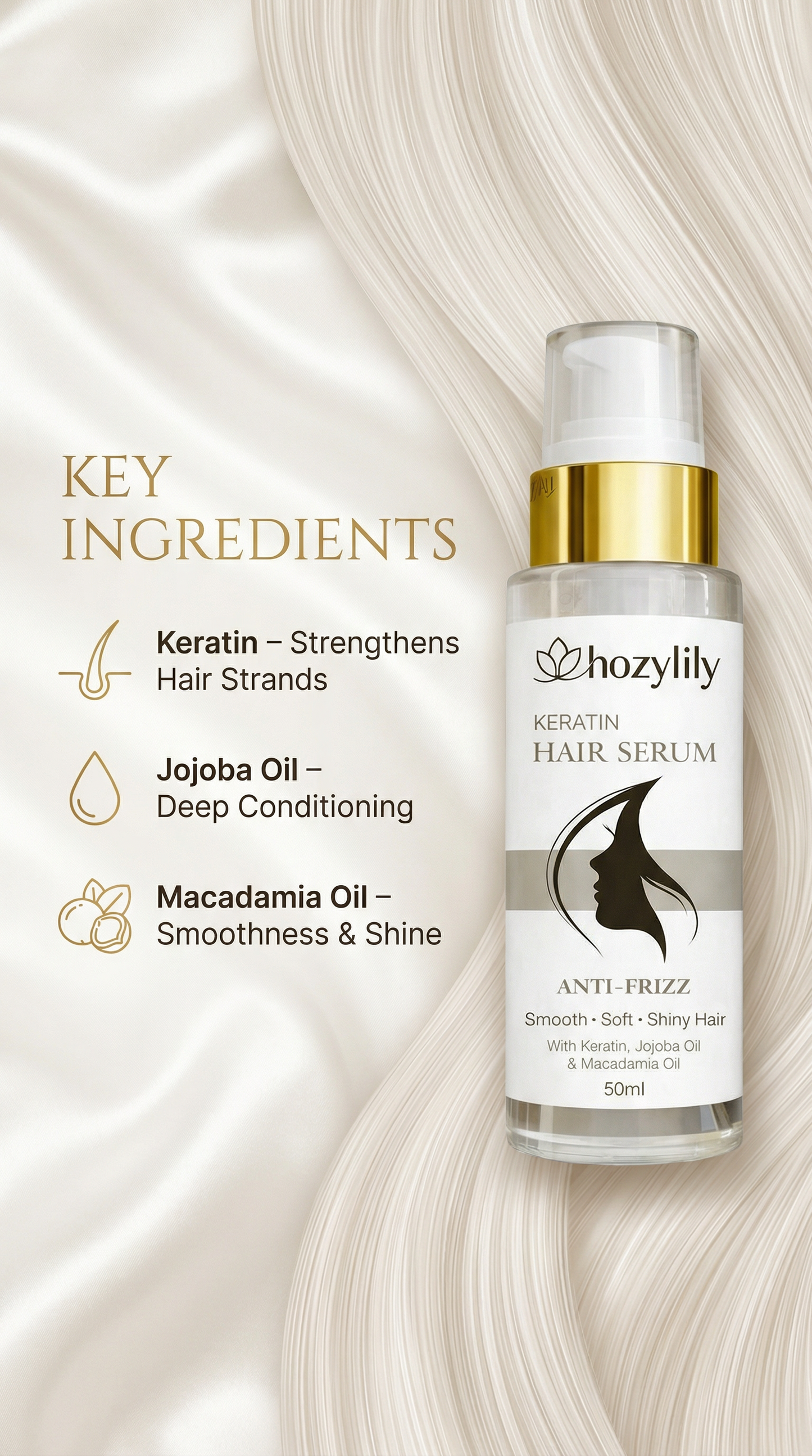 Keratin Hair Serum Anti‑Frizz Smooth & Shiny Hair 50 ml